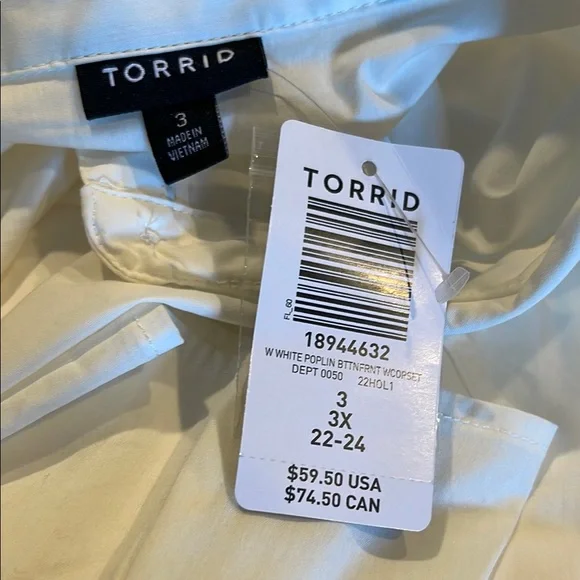 TORRID WHITE POPLIN BUTTON FRONT W/CORSET SIZE 3X NWT - Picture 5 of 5